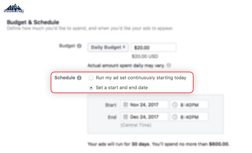 Scheduling options for Instagram ads on Meta Ads Manager