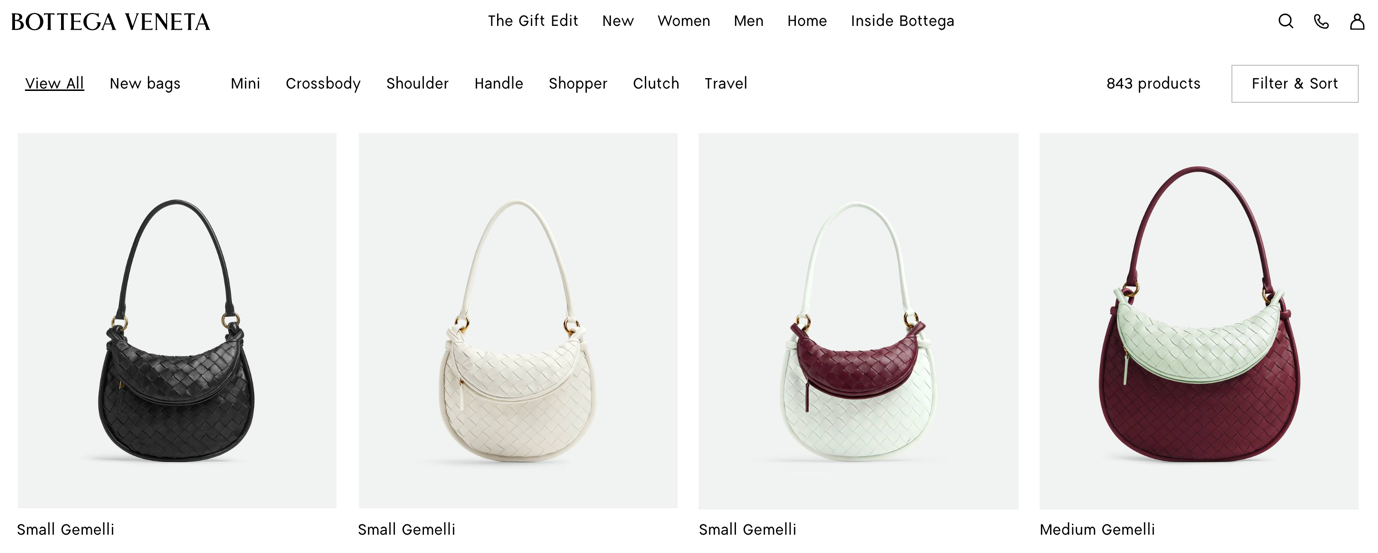 A screenshot of the Bottega Veneta website