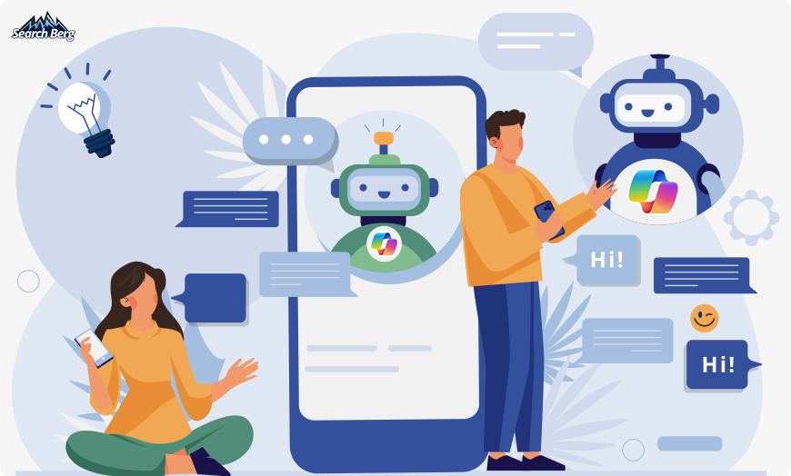 An illustration of Copilot chatbot by Microsoft communicating with the users