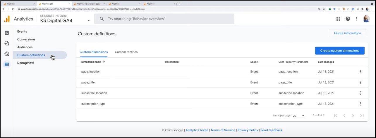 Google Analytics 4 custom dimensions