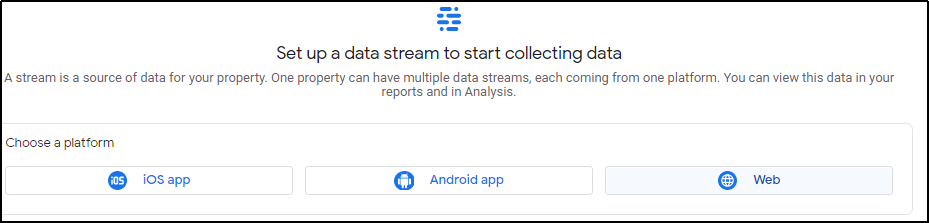 Google Analytics 4 "data stream" page
