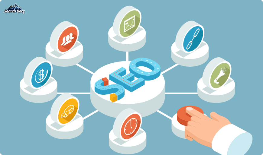 An illustration showing elements of SEO strategies.