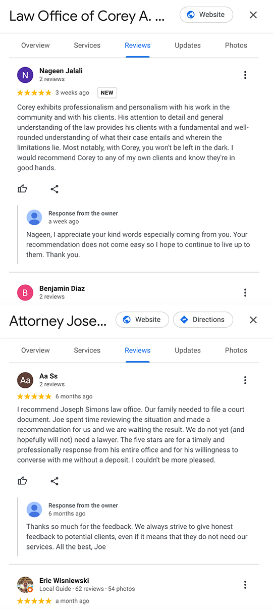 Google Business Profile reviews and responses