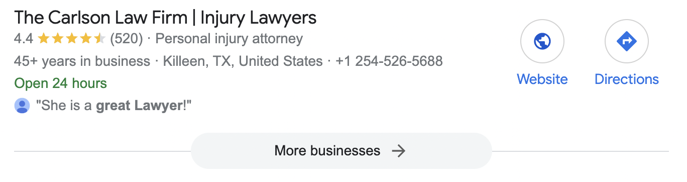 a listing from Google's 3-Pack