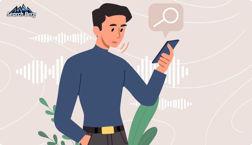 A graphic depicting a user searching for information on their phone.
