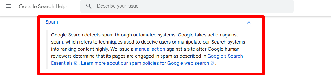 Spam policy google focuses on 