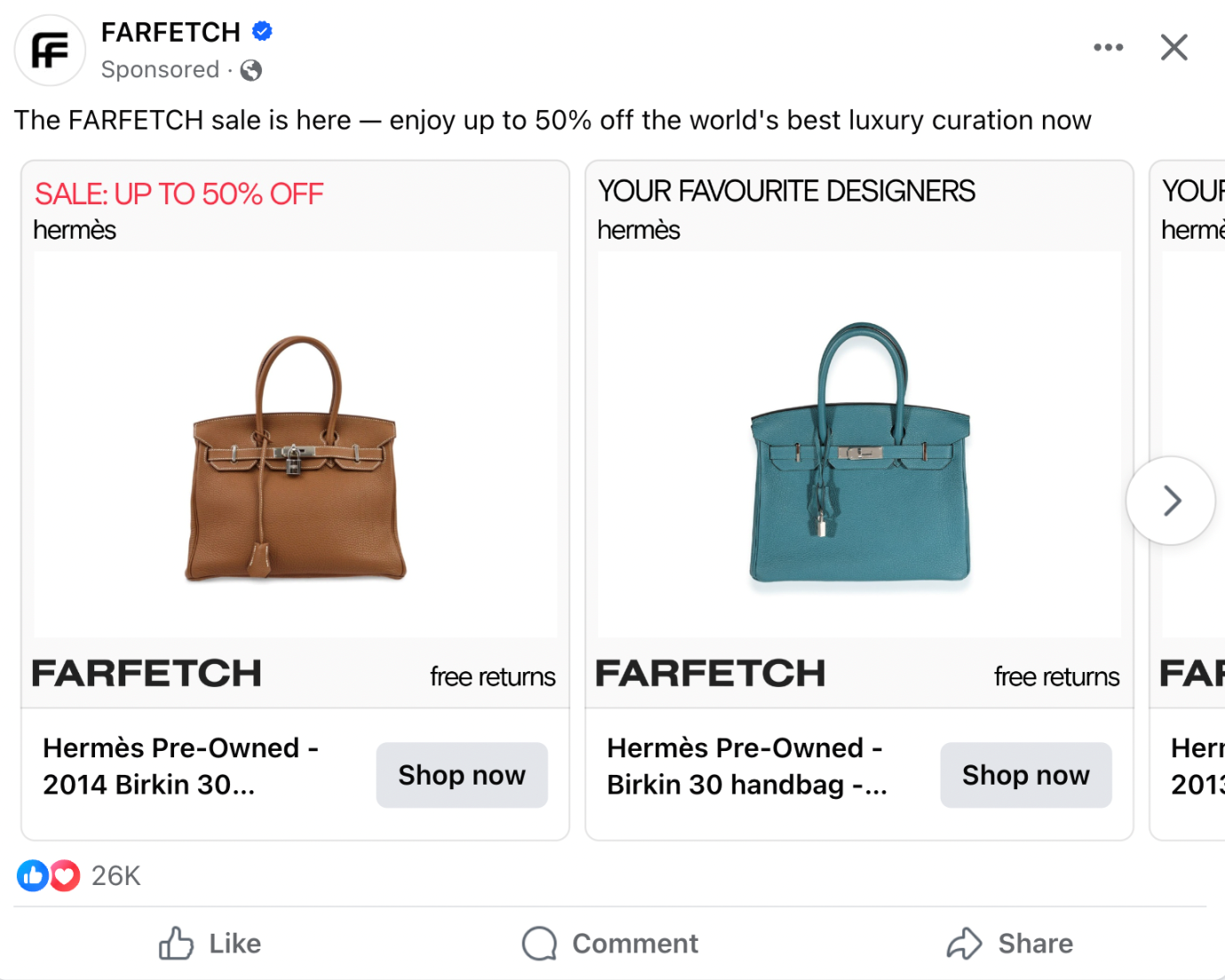 A row of FARFETCH remarketing ads.