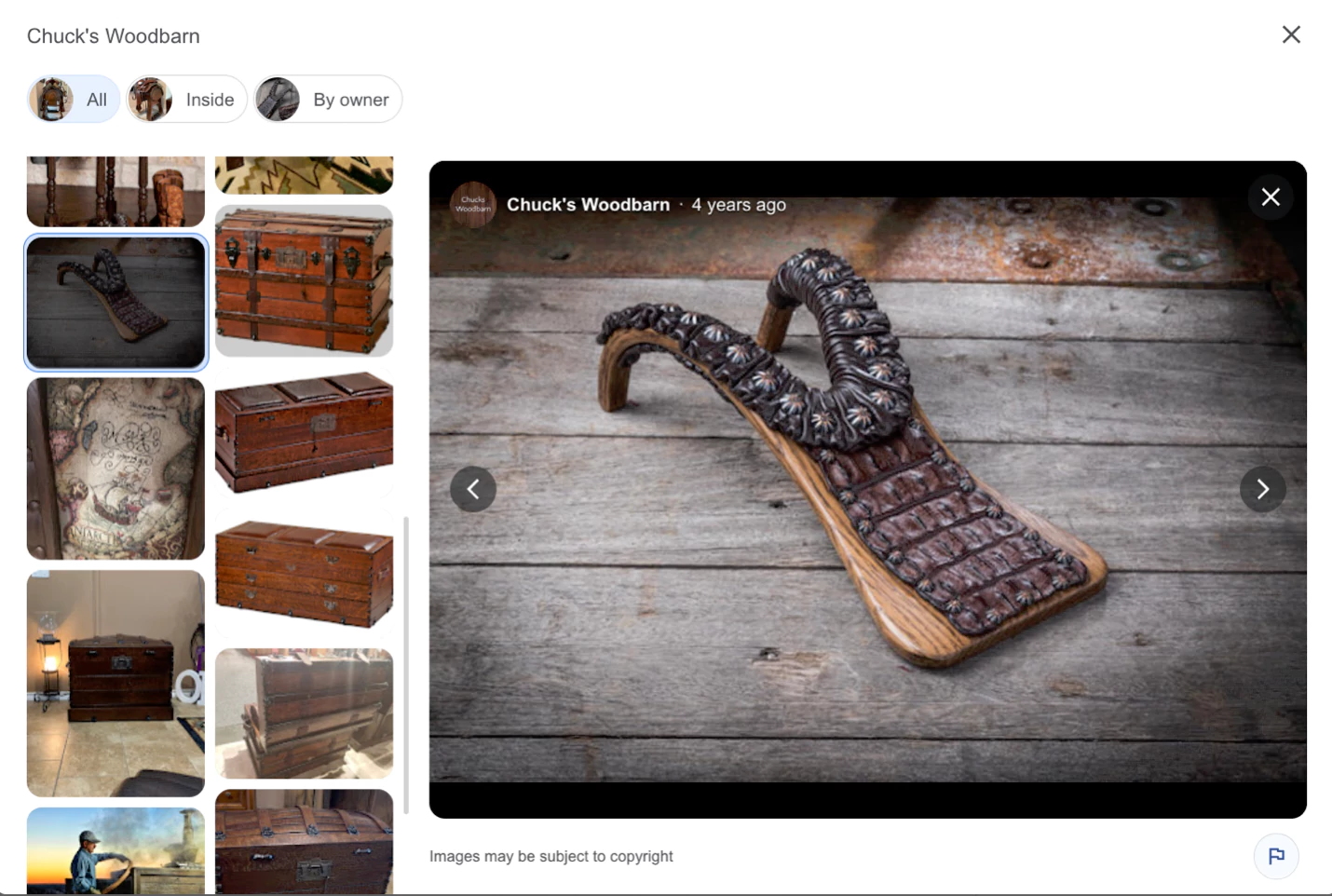 A screenshot of Chuck’s Woodbarn’s GMB photos. 