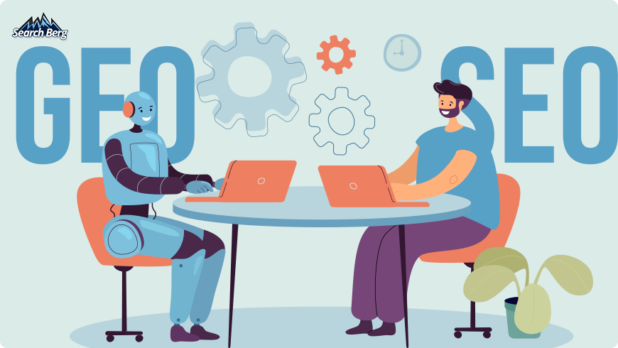 A concept illustration depicting the GEO vs. SEO showdown.