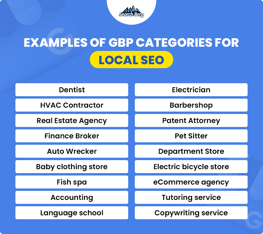 A comprehensive list of GBP categories