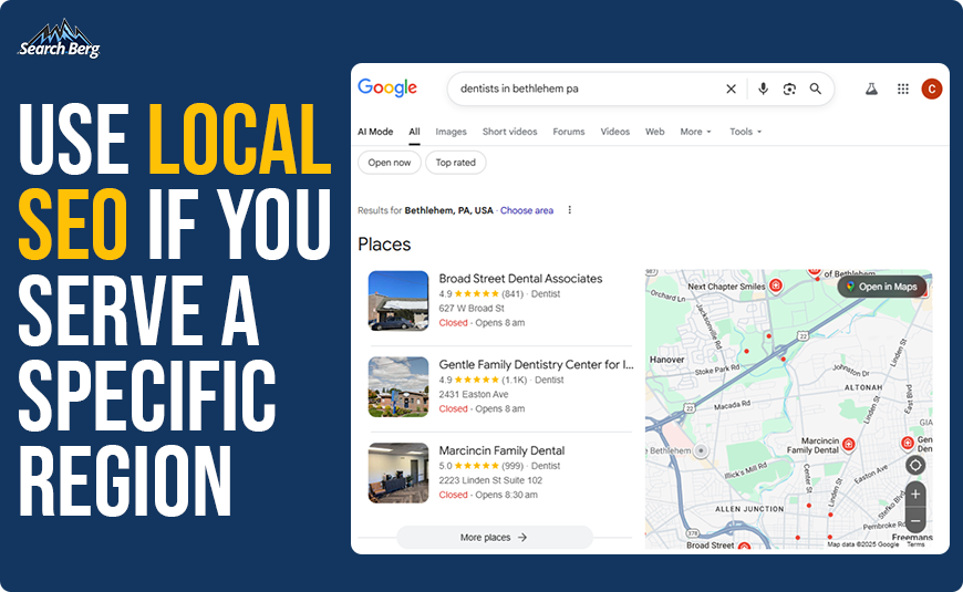 Screenshot showing how local SEO optimization can help a business targeting a specific region.