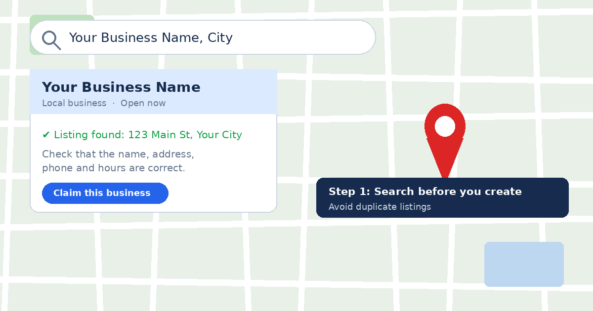 Illustration: search for your business before creating a new listing.