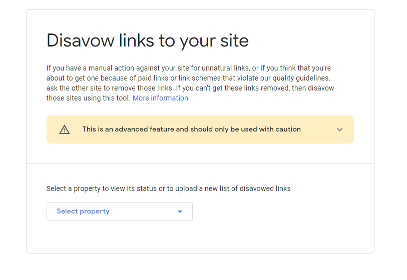 screenshot displaying the disavow tool that helps improve one's online reputation